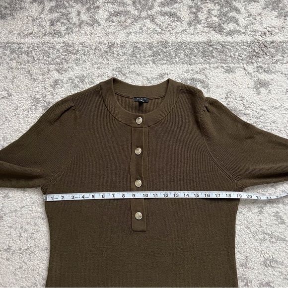 Talbots Olive Green Rib Knit Sweater Dress Button Neck Winter NEW Large Petite - Picture 8 of 9